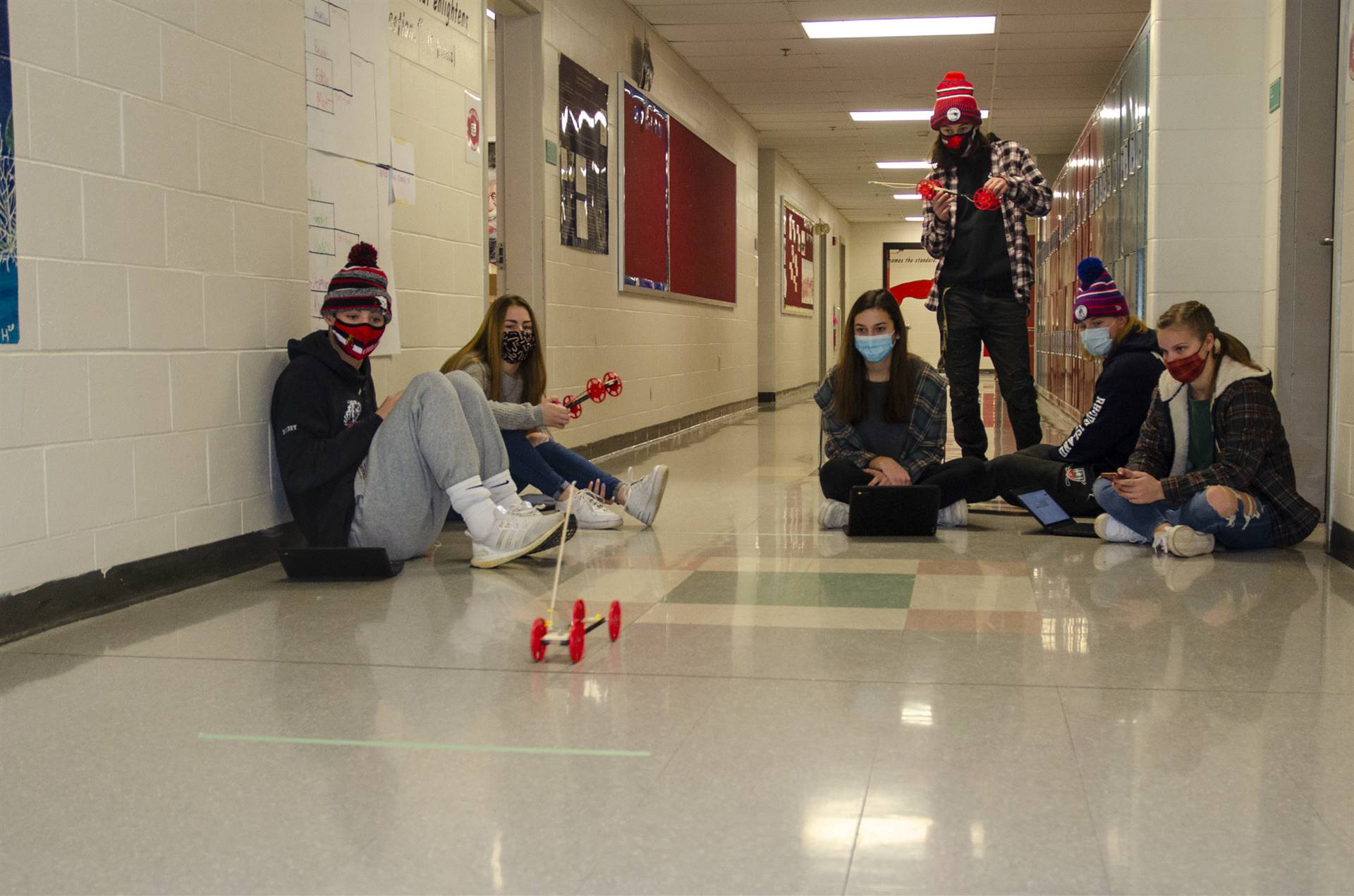 Physics doing time tests with their mouse trap cars